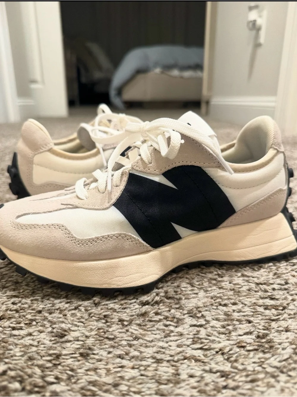 New Balance 327 in the Sea Salt/White/Black